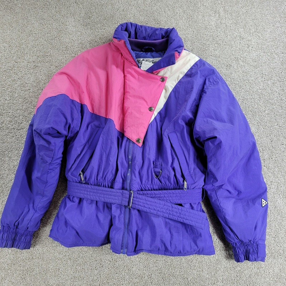 VTG Black Bear Womens Ski Jacket M Purple Pink Duck Down Snow Puffer Coat 80s